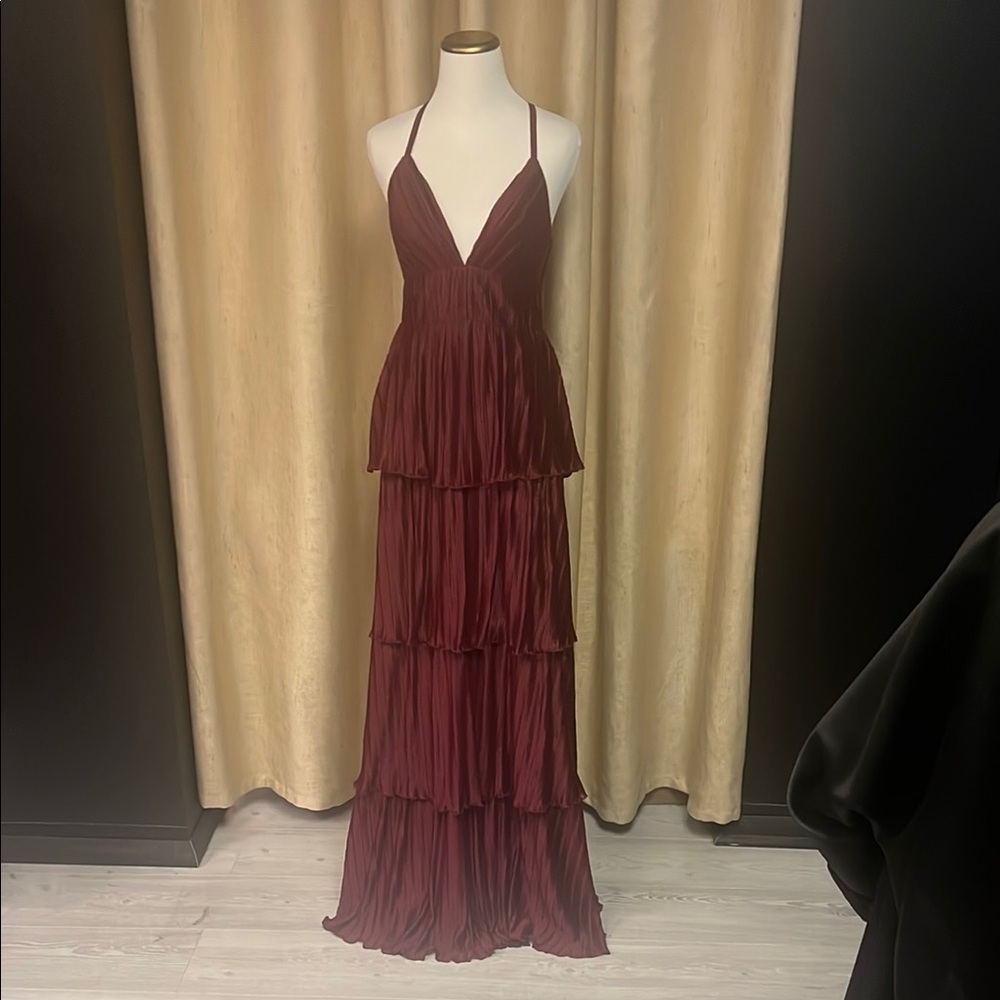 Speechless Red Halter Tiered Prom Dress